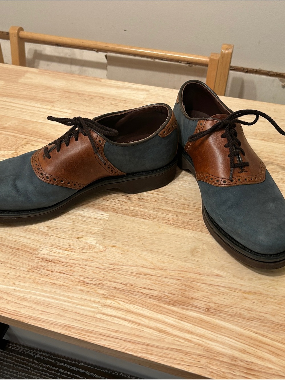 Men's Two-Tone Blue Suede and Brown Leather Oxford Dress Shoes